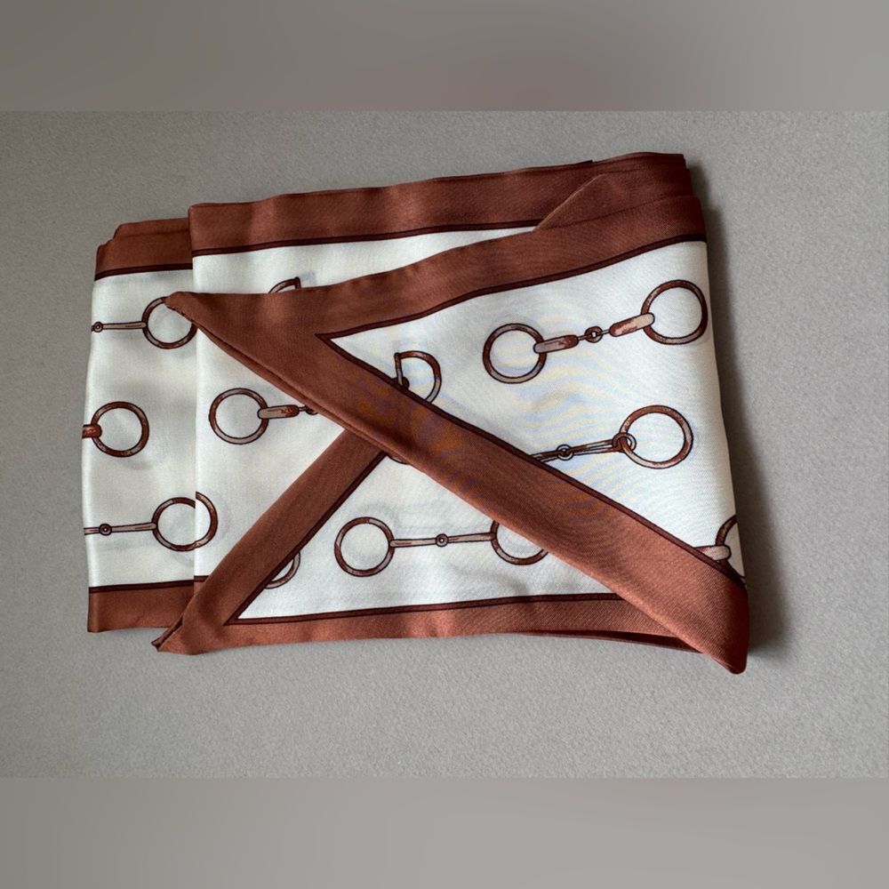 Brown and White Equestrian Scarf N1105 - Picture 2 of 2